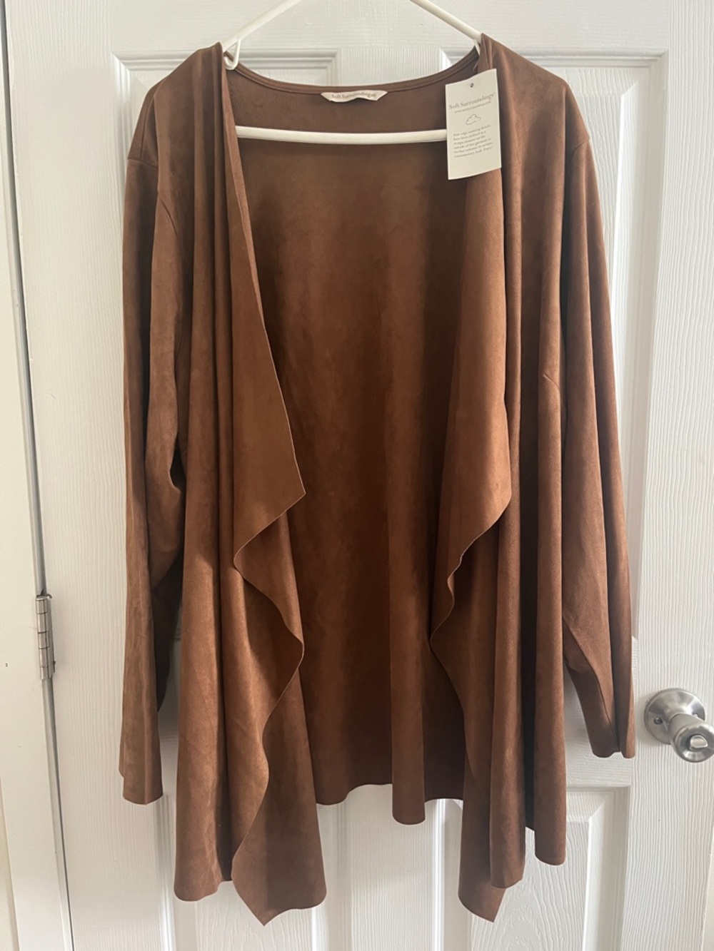 Soft Surroundings Chestnut Faux Suede Draped Cardigan
